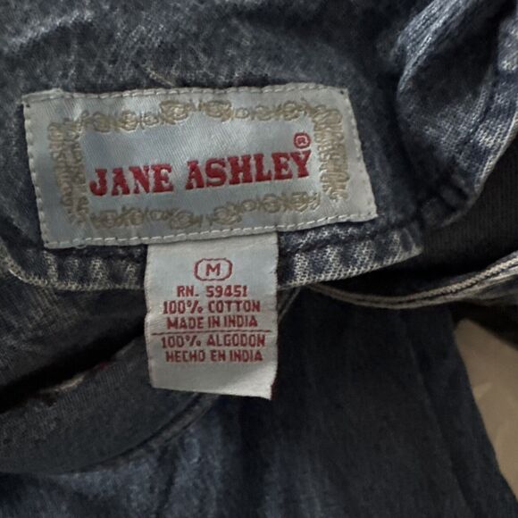 Jane Ashley Vintage Denim Maxi Dress Med Embroidered Snowmen Pockets Y2K Blue - Picture 8 of 12